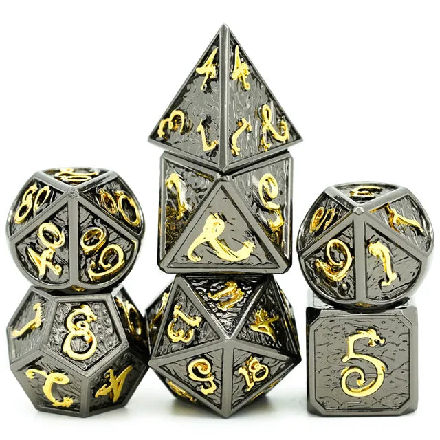 Black with Golden Font (Cloud Dragons)  Metal Dice RPG Set